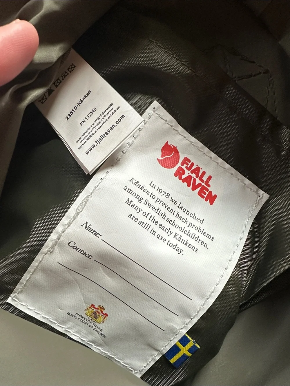 Fjallraven Olive Green Mini Kanken with Red Logo Patch
